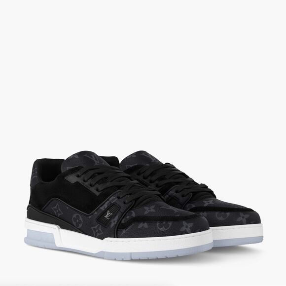 LOUIS VUITTON LV Trainer Sneaker Monogram Canvas Suede Black Eclipse Sz US 10.5 - Picture 1 of 9